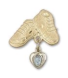 Baby Badge with Blue Gold Plate over Sterling Silver Miraculous Charm and Gold Filled Baby Boots Pin