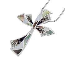 Oliver Weber Life Collection 7546 Black Ladies Pendant 925 Sterling Silver Swarovski Crystal and Mother of Pearl 17" Chain + 2" Extender
