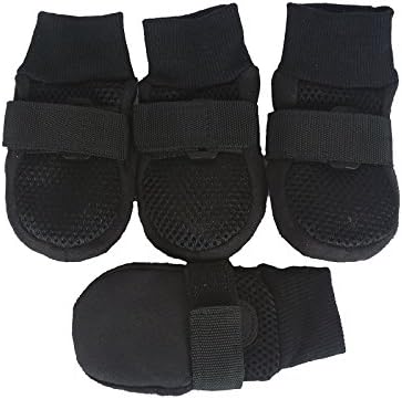 Lifeful® Summer Dog Simple Soft Sole Nonslip Mesh Boots, Breathable, Flexible and Cool, for Dog Daily Walks or Stroll, Set of 4, Black Color, Size Medium - Inner Sole Width 2.56 Inch