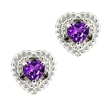 1.52 Ct Heart Shape Purple Amethyst and Diamond Sterling Silver Earrings