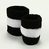 Terry Stripe Wristband Pair-Black White