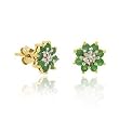 Vermeil (24k Gold over Sterling Silver) Genuine Emerald and Diamond Accent Stone Prong Flower Stud Earrings