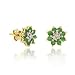 Vermeil (24k Gold over Sterling Silver) Genuine Emerald and Diamond Accent Stone Prong Flower Stud Earrings