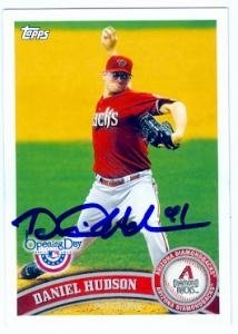 Daniel Hudson Autographed/Hand Signed baseball card (Arizona Diamondbacks) 2011 Topps Opening Day #8
