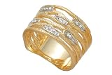 14K Yellow Gold Hand-Crafted Matte-Finish Designer Ring, Enhanced with White Gold Pave Set Diamonds.