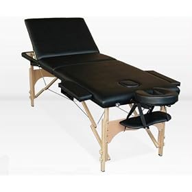HealthLine PORTABLE 3 SECTION TATTO MASSAGE TABLE BEAUTY COUCH SPA BED BLACK WITH OIL HOLSTER