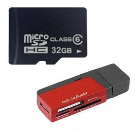 Midwest Memory OEM 32GB 32G Class 6 MicroSD C6 MicroSDHC Micro SDHC Flash Card with SD Adapter (BULK PACKAGED) + R12 Multi-Format USB Flash Card Reader / Writer
