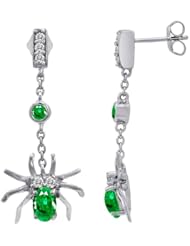 Candygem 14k Gold Plated Sterling Silver Simulated Emerald Spider Earring