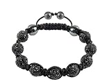 Black Crystals Cord Onyx Macrame Beaded Shamballa Ball Unisex Bracelet