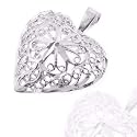 925 Sterling Silver Jewelry, Lovely Heart Charm in Fabulous Filigree Pattern, Adjustable Fit, Plus Free Special Gift Pouch