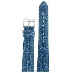 Crocodile Watch Band Genuine Teal Blue Stitching Padded 22 millimeter