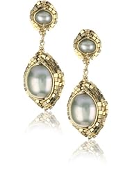Dana Kellin Double Pearl Gold Bead Wrapped Post Drop Earrings