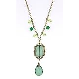 Emerald City Brass Tone Beaded Teardrop Necklace