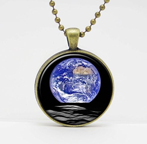 Earthrise, Earth from Space Photo Art Glass Pendant or Key Chain- 30 mm round- Chain Included- Made to Order