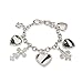 Silver Tone Zebra Print Heart and Cross Charm Bracelet