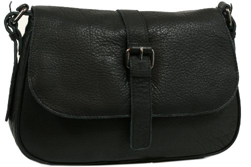 CNTMP Jayden II kleine Vintage Schulter-/ Umhängetasche Echt-Leder Schwarz