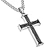 North Arrow Shop Philippians 4:7, 13 Jewelry Black Cross Necklace Bible Verse, Stainless Steel with Curb Chain