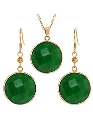 20mm Stunning Green Color Jadelite Faceted Round Pendant and Earrings Set