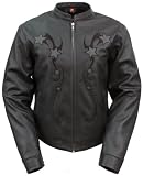 Ladies Reflective Stars Soft Naked Cowhide Leather Motorcycle Jacket [3X-Large]