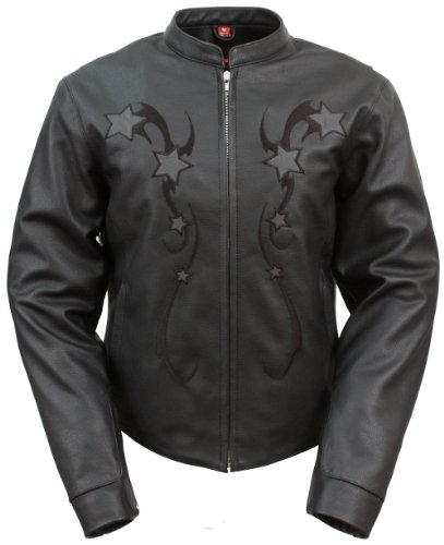 Ladies Reflective Stars Soft Naked Cowhide Leather Motorcycle Jacket [Medium] On Sale