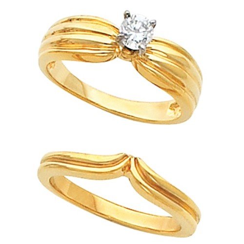 18K Yellow Gold Diamond Solitaire Wedding Set - 0.25 Ct. - Size 6.5 ...