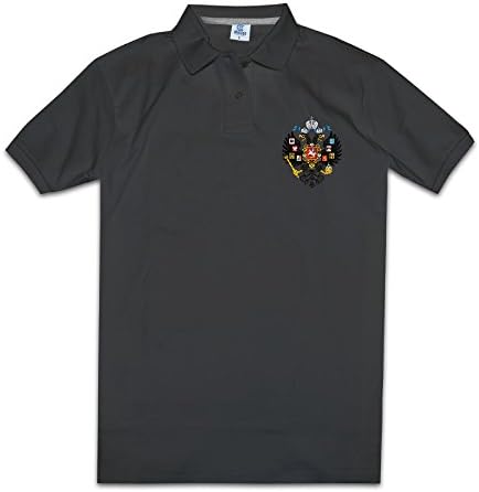 Men Coat Of Arms Of Russia Flag Emblem Short Sleeve Polo T-Shirt Black Size S