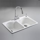 Kohler K-5818-4-0 Hartland White/Color Double Bowl Kitchen Sink - White
