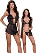 Sexy Black Feminine Lingerie Sleepwear Set - See Through Robe, Belt, Bra and Thong