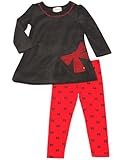 Flapdoodles - Little Girls's Long Sleeve Velour Dress Set, Black, Red 31480-5