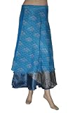 Discounts bohemian sundresses-Shiny Rayon Silk Wrap around Skirt Made By Recycled Printed Two Long & Open Waist