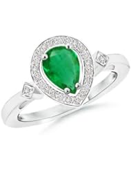 Round Diamond and Pear Emerald Engagement Ring- 0.65 ct TGW