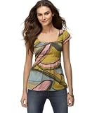 DKNY Jeans Shirred Printed Jersey Babydoll Top