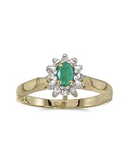 10k Yellow Gold Oval Emerald And Diamond Ring
