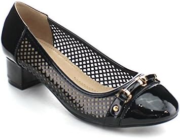 ANNIE PINKY HEAVEN-02 Women's Chic Cut Out Mesh Upper Chunky Heels, Color:BLACK, Size:7