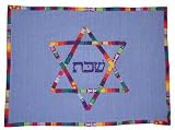 ArtisanStreet's Blue Challah Cover. Bread Cover Features Bright Colored Border with Star of David and Mixes Traditional Mayan Weaving Patterns. For the Shabbat Table. Handcrafted.