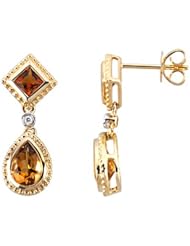 14K Yellow Gold Citrine and Diamond Earrings -- LIFETIME WARRANTY
