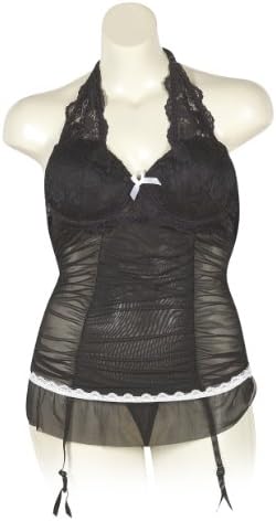 Plus Size Black Lace Halter Chemise
