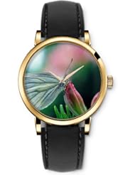 SPRAWL Aanalog Fashion Series Gold Ladies Watches of Genuine Black Leather Strap,Unique Wrist Watch for Women Girls Designed with Butterfly on a flower bud