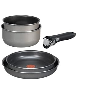 Tefal - L0969902 - Ingenio PTFE - Set de 5 Pi�ces : Po�le 24 / 28 cm - Casserole 16 / 20 cm + Poign�e - Gris Scottisch