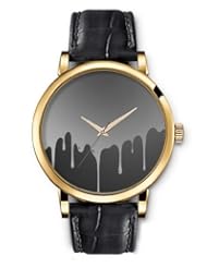 SPRAWL Aanalog Fashion Series Gold Ladies Watches of Genuine Black Leather Strap,Unique Wrist Watch for Women Girls Designed with melted Painting
