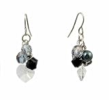Earrings - E16 - Swarovski Crystal Heart & Pearl Cluster ~ Jet (Black) & Blk Diamond