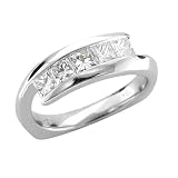 18k White Gold 5-Stone Princess-Cut Diamond Wedding Ring / Band, Size 7 (G-H, SI, 1.00 carat)