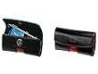 Premium Executive Black Omega Leather Case Pouch (With Red Trim & Spring Belt Clip) for RIM BLACKBERRY PEARL 8100, 8120, 8130 / MOTOROLA SLVR L7, L7c, L2, L6, RIZR Z3, Z6M, Z6TV - RETAIL PACKAGING