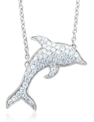 Sterling Silver White Dolphin Diamond Pendant Necklace (HI, I1-I2, 0.50 carat)
