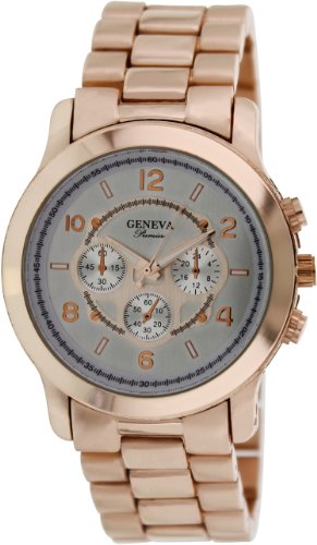 Geneva Platinum Women's 80002.ROSEGOLD.ROSEGOLD Rose-Gold Stainless-Steel Analog Quartz Watch with Silver Dial