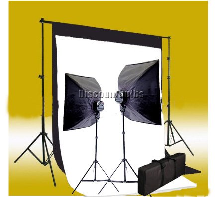CowboyStudio 2000 Watt Digital Video Continuous Lighting Kit with Carrying Case, 6 x 9ft Black & White Muslin Backdrops with Backdrop Support System