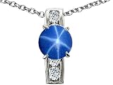 2.05 cts 925 Sterling Silver 14K White Gold Plated Lab Created Round Star Sapphire Pendant