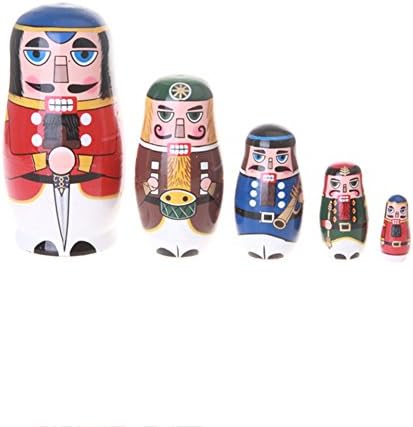 xlp 5pcs/ Set Miles Kimball Nutcracker Solders Matryoshka Nesting Dolls Wooden Russian Doll Handmade Craft Kids Child Gift