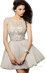 Sexy Crystal Beaded Tulle Bateau Neck 2013 Cocktail Short Mini Dress 