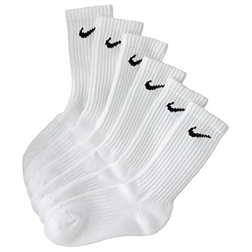 Nike Boy's Performance Crew Socks 6 Pack (White, Sock Size: 7-8.5 - Shoe Size: 3Y-5Y)